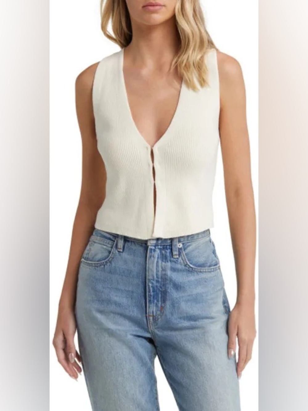 Reformation Myrtle Sleeveless Sweater in Horchata